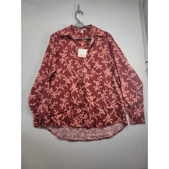 NWT Knox Rose Burnt Red Button Down Long Sleeve Women's Top Sz S - Picture 1 of 7